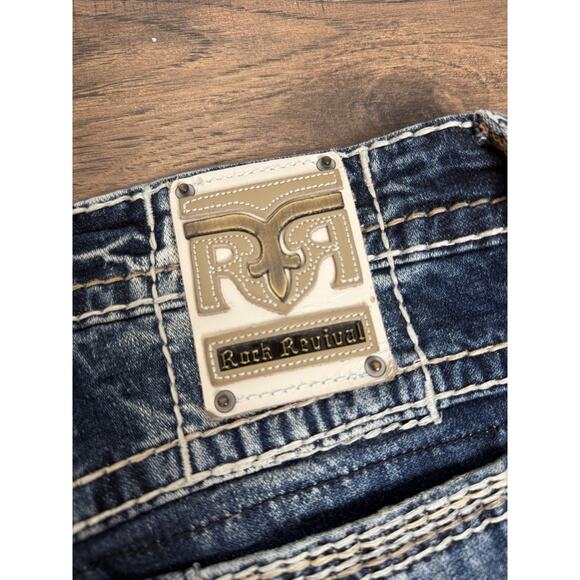 Rock Revival Men’s Rexford Relaxed Taper Jeans 32x32 Grunge Embroidered - Picture 8 of 10